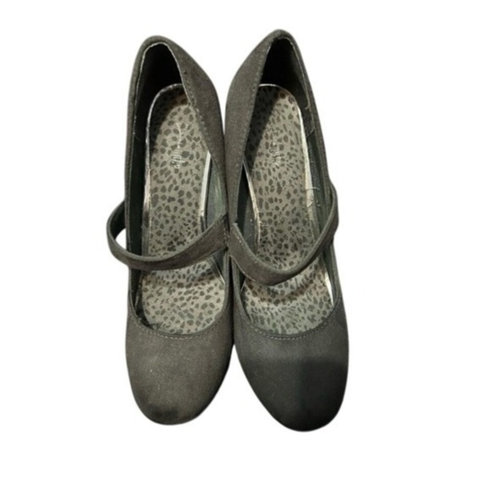 Lower East Side Heels Women 11 Gray Good Suede Mary Jane Wedge
